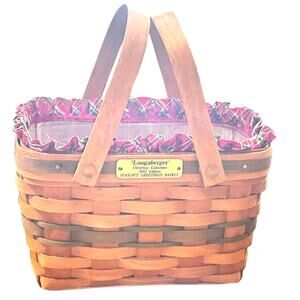 1992 Longaberger Christmas Collection Season's Greetings Basket w Plaid Fabric